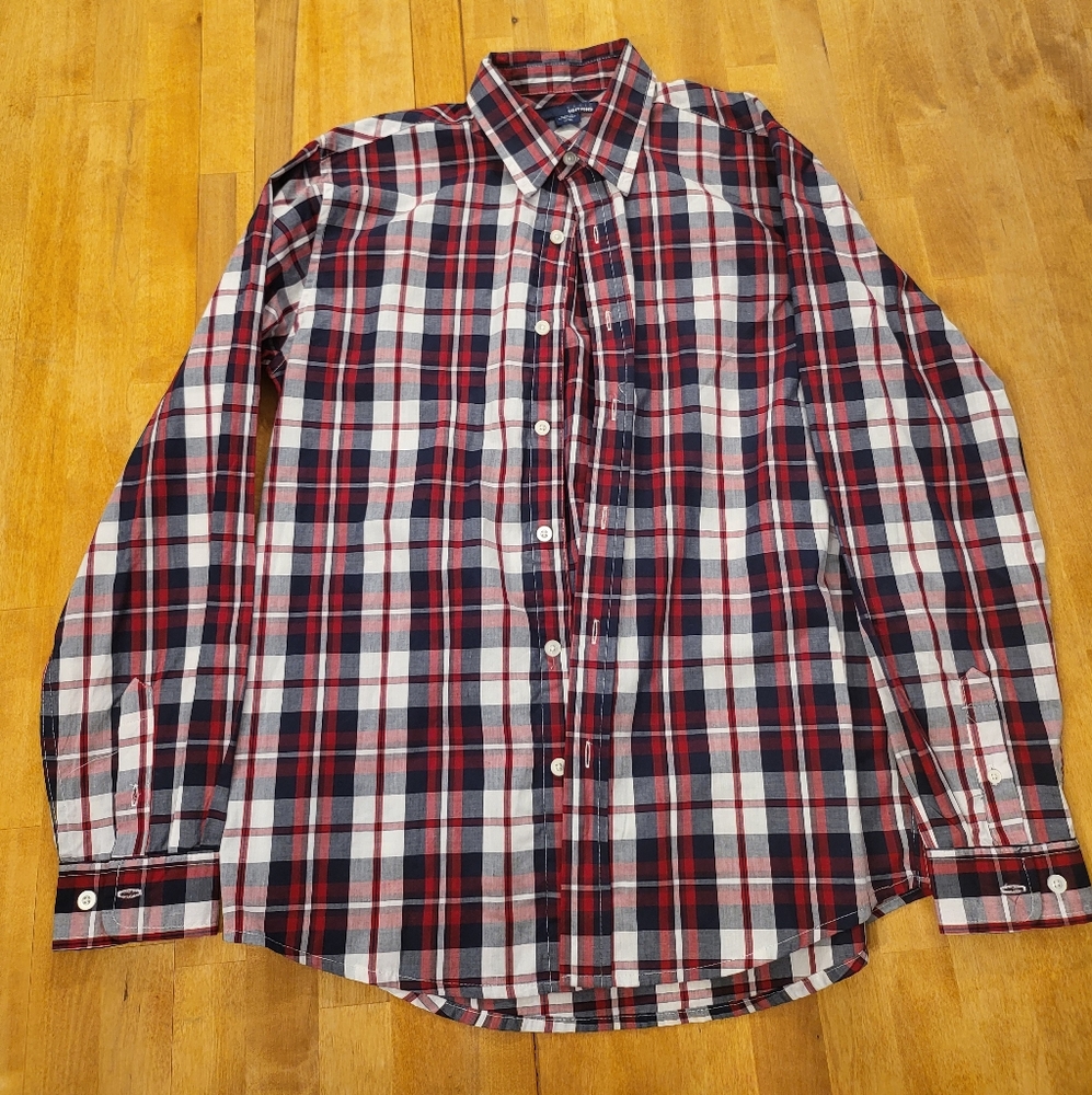 Boys' BASIC EDITION SZ XL Extra Large 14/16 Plaid Red Long-Sleeved Button-Down